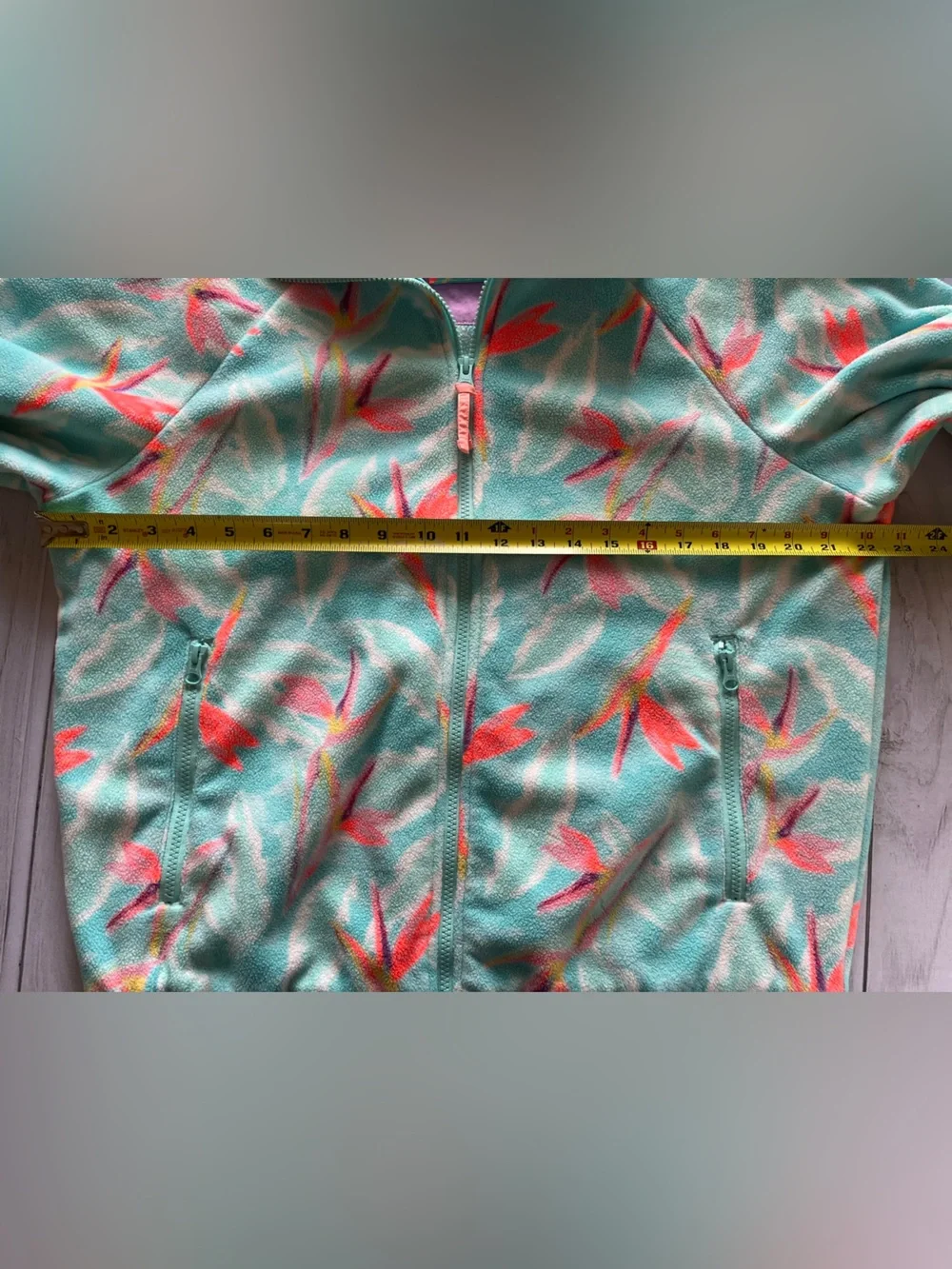 Chubbies fleece full zip jade bird of paradise floral pattern jacket. Medium